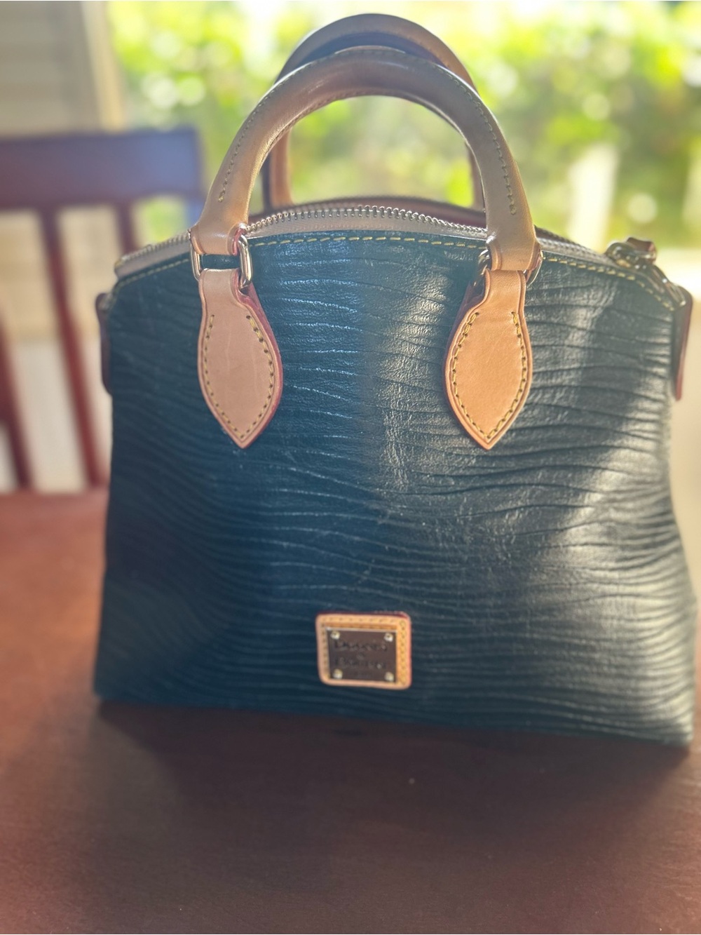 Dooney & Bourke Black Satchel with Tan Trim